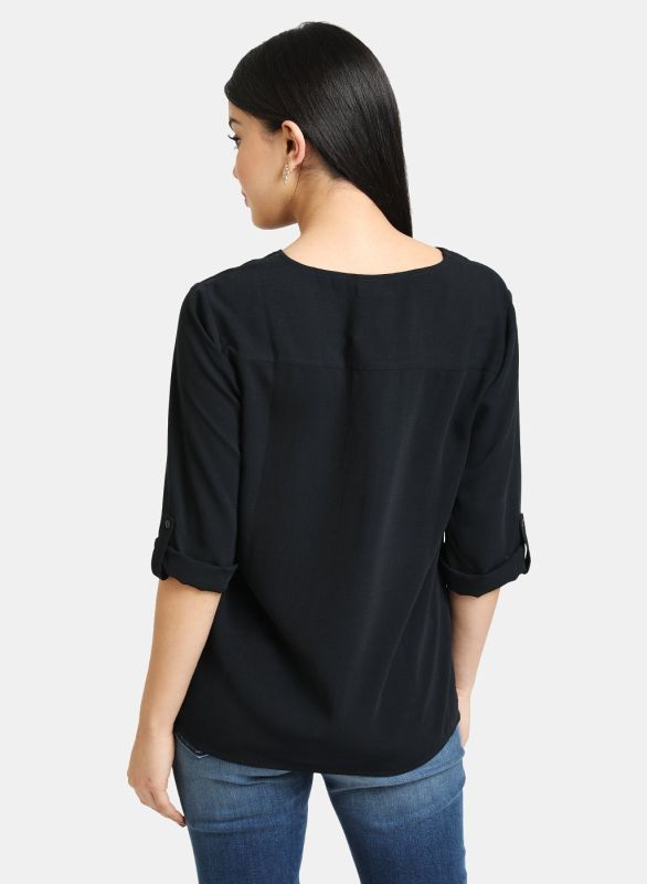 KAZO TOP WITH TURN UP SLEEVE AND BOX PLEAT DETAIL