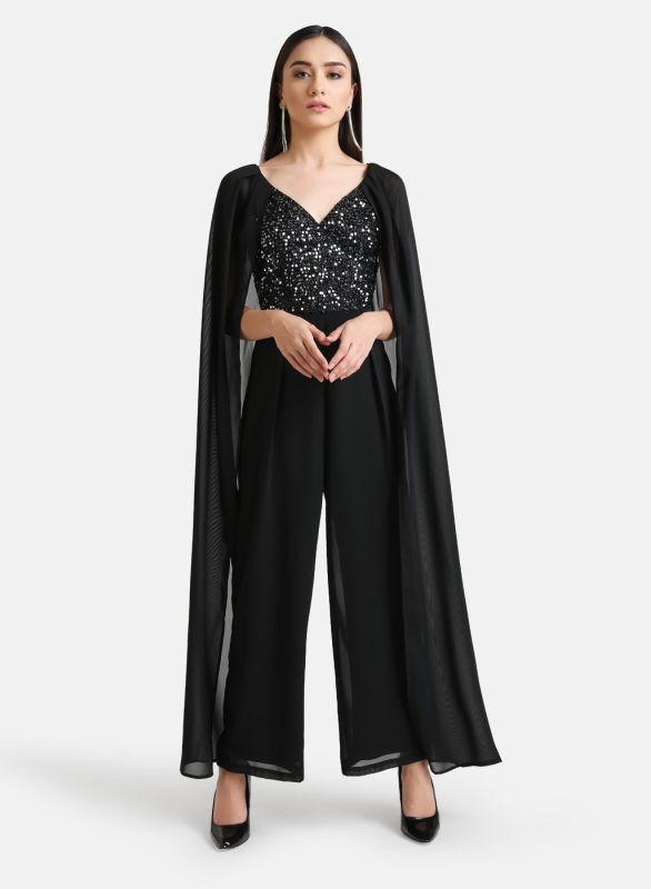 KAZO JUMPSUIT WITH CAPE SLEEVES OVERLAY