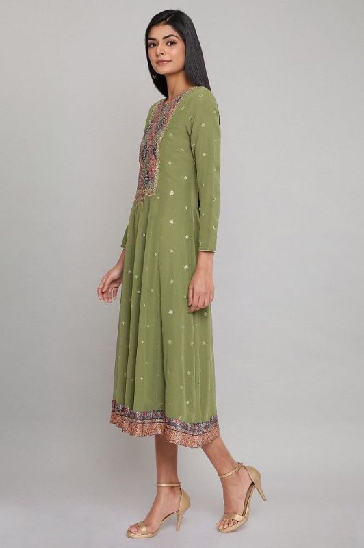 W Green Embroidered Panelled Mughal Festive Gown