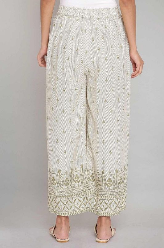 W Ecru and Olive Printed Parallel Pants