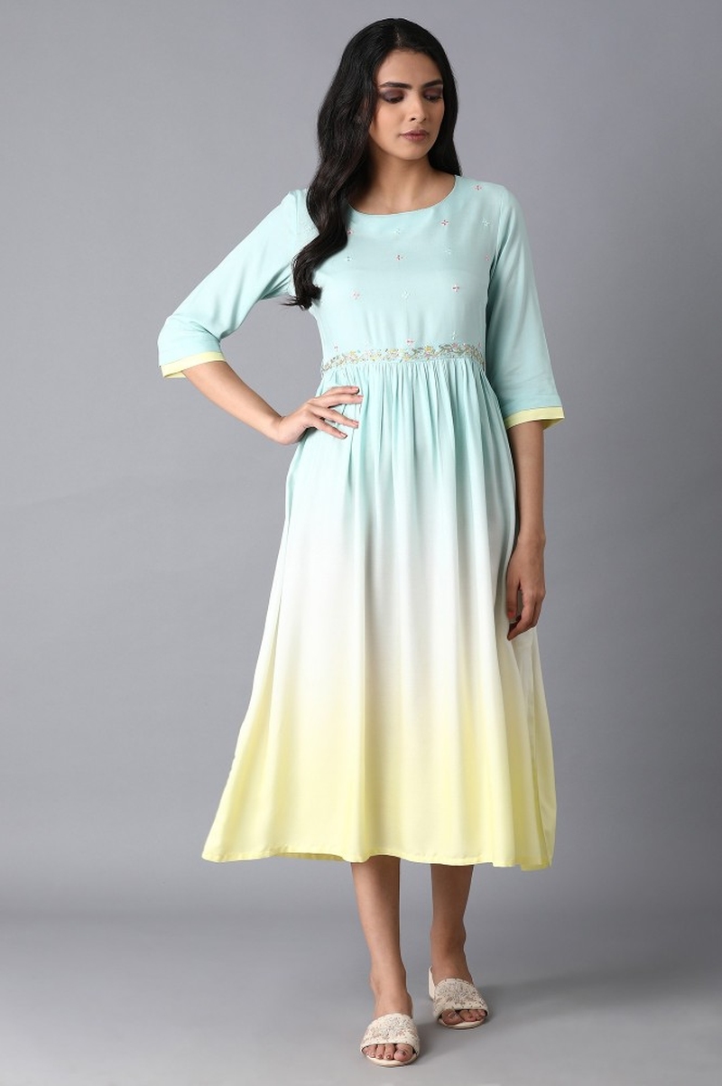 W Blue To Yellow Ombre Dress