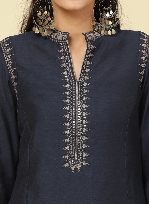 Lakshita Midnight Blue Mid Length Embroidered Tunic