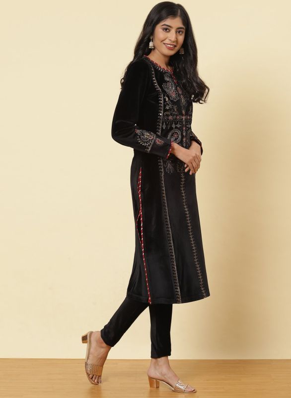 Lakshita Charcoal Black embroidered A-line kurti