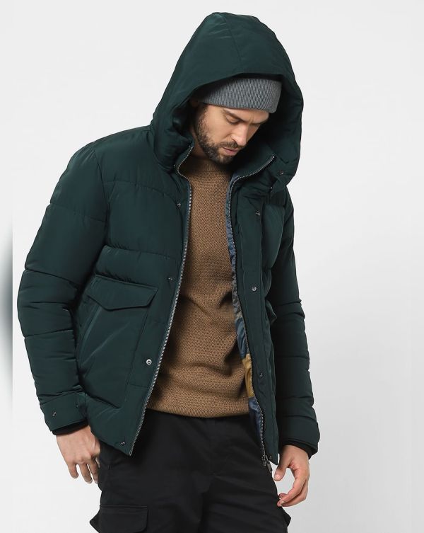 Selected GREEN HOODED PUFFER JACKET