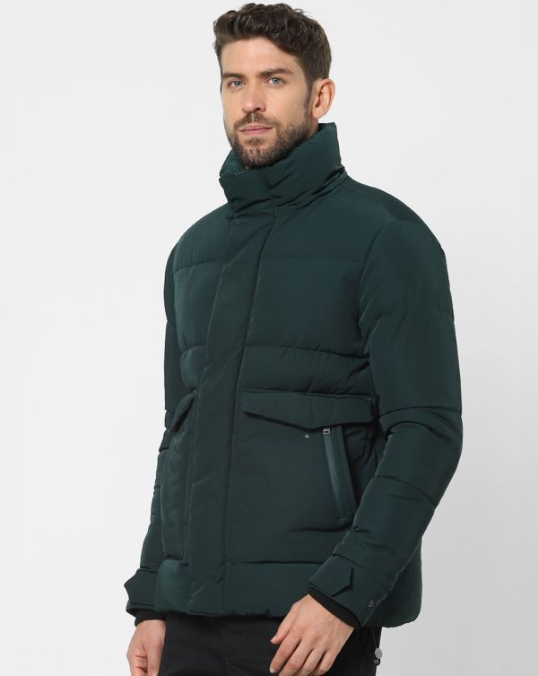 Selected GREEN HOODED PUFFER JACKET