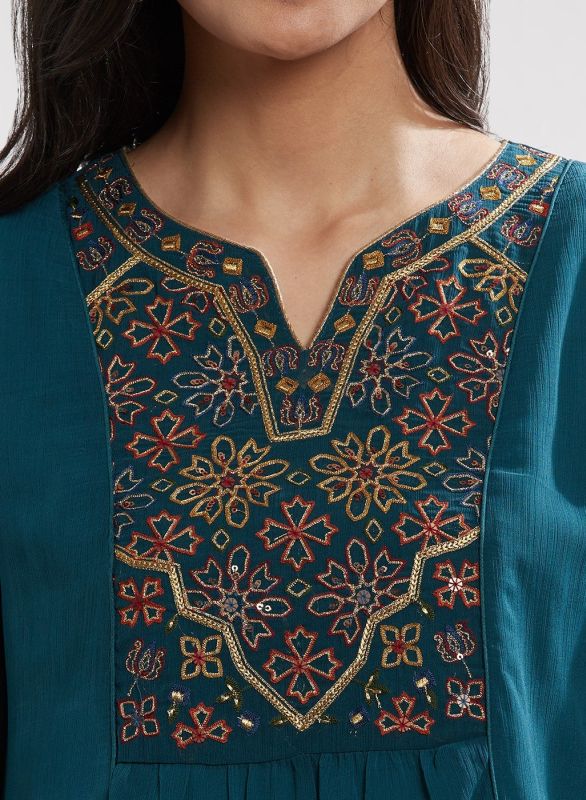 Lakshita Charcoal Black Embroidered Tunic With Flared Sleeve