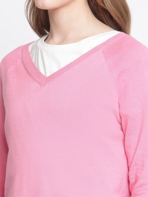Madame Women Pink V-Neck Sweater