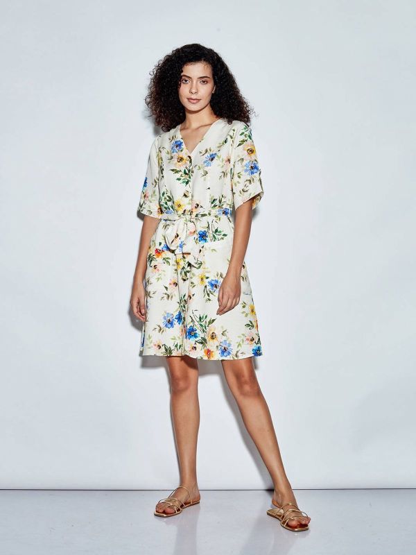 COVERSTORY White Floral Linen Dress