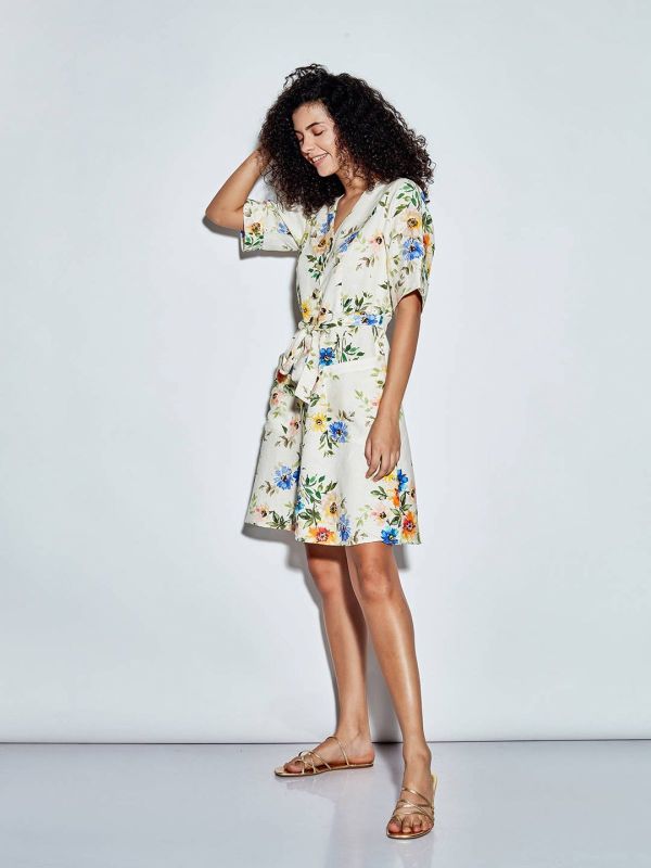 COVERSTORY White Floral Linen Dress