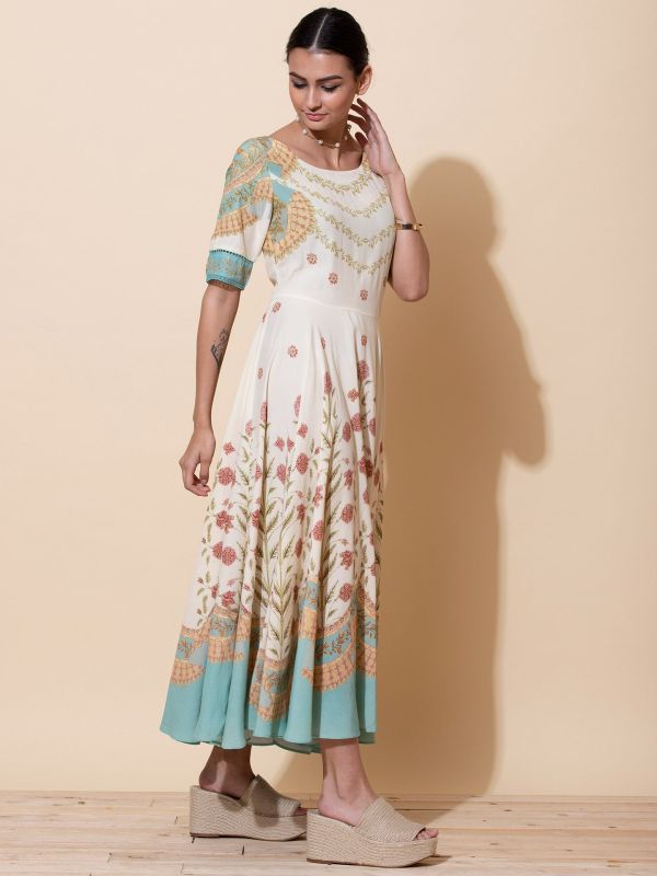 Ritu Kumar Ecru Floral Print Maxi Dress