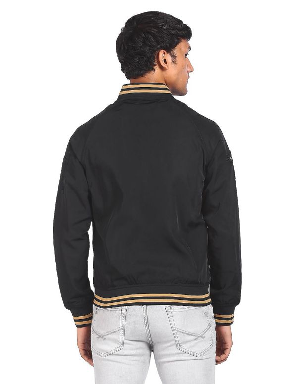 U.S. POLO ASSN. DENIM CO.Men Black Stand Collar Zip Up Reversible Jacket