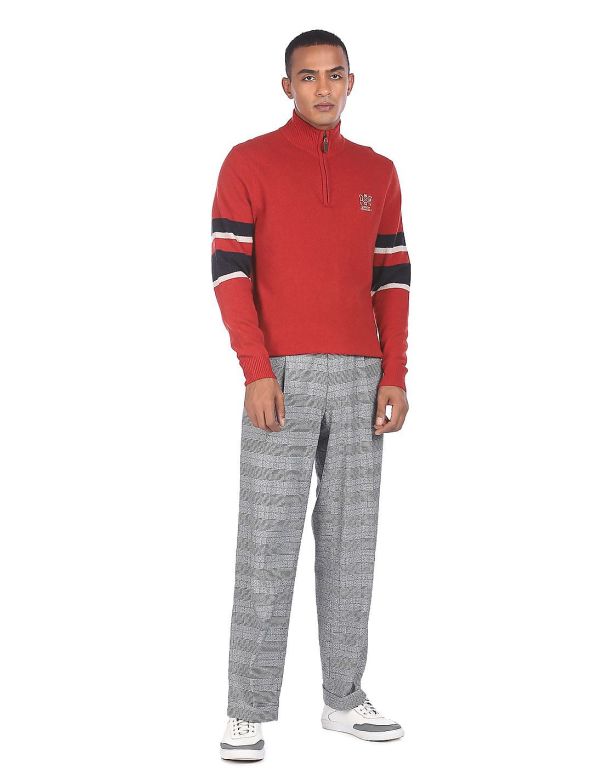 U.S. POLO ASSN. DENIM CO.Men Red High Neck Contrast Panel Sweater