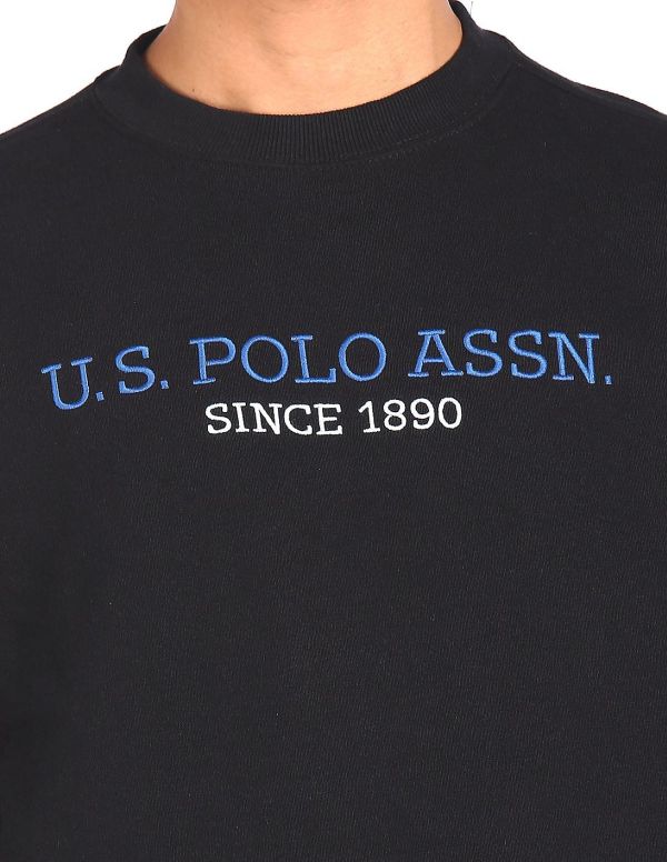 U.S. POLO ASSN. DENIM CO. Men Black Crew Neck Embroidered Logo Sweatshirt