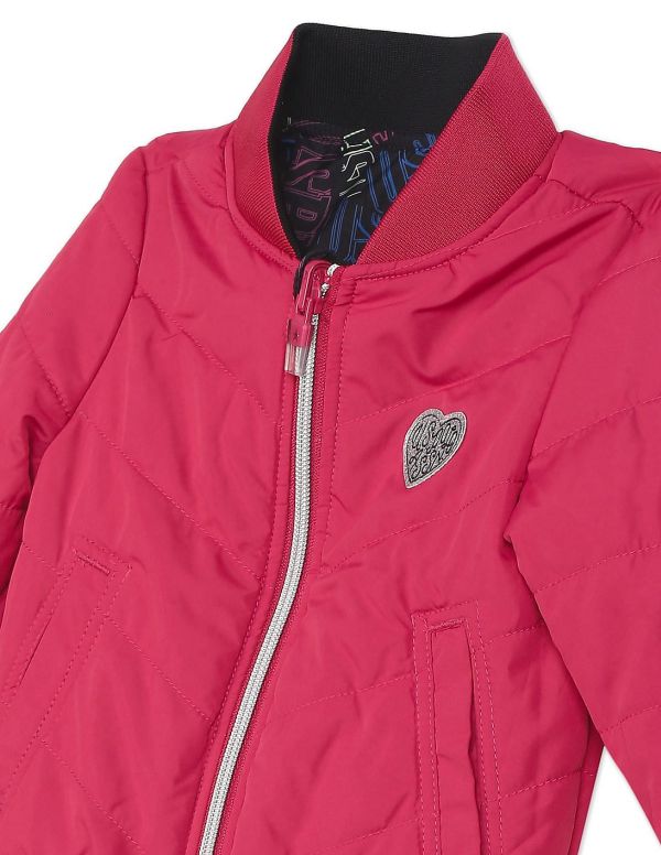 U.S. POLO ASSN. KIDSGirls Black And Pink Stand Collar Reversible Jacket