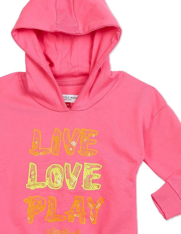 U.S. POLO ASSN. KIDSGirls Pink Long Sleeve Graphic Print Hooded Sweatshirt