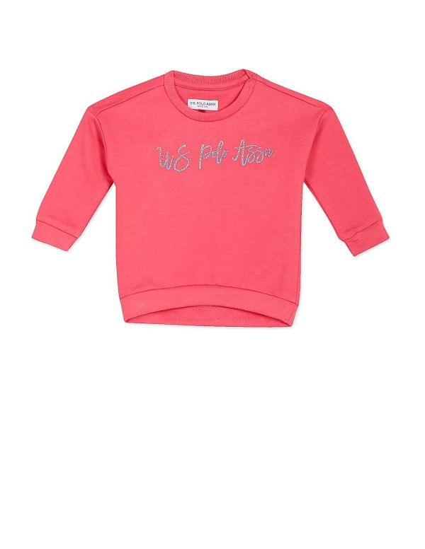 U.S. POLO ASSN. KIDSGirls Pink Crew Neck Logo Sweatshirt