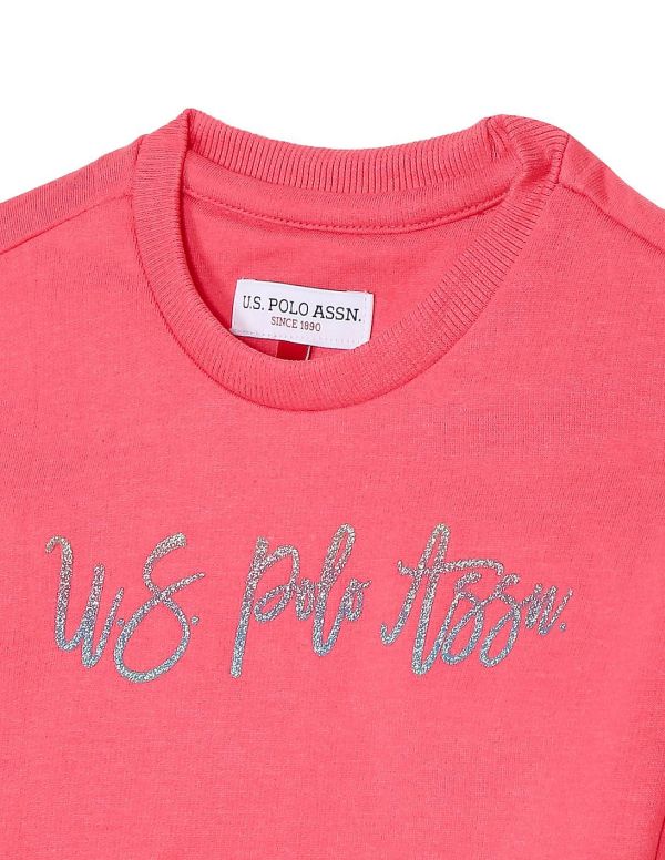 U.S. POLO ASSN. KIDSGirls Pink Crew Neck Logo Sweatshirt