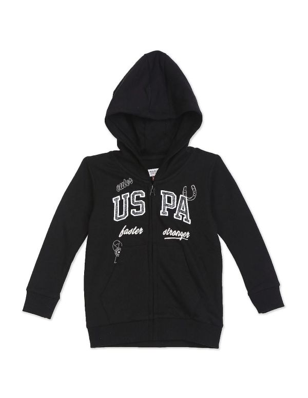 U.S. POLO ASSN. KIDS Girls Black Long Sleeve Brand Print Sweatshirt