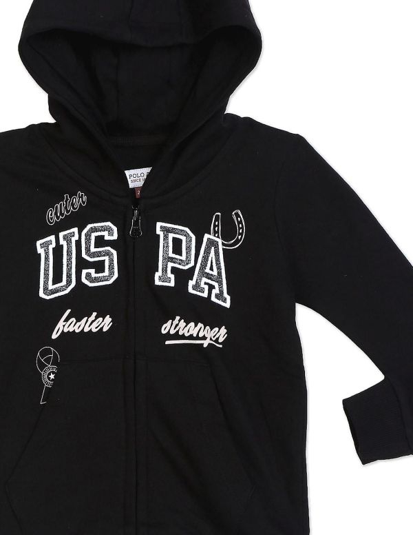 U.S. POLO ASSN. KIDS Girls Black Long Sleeve Brand Print Sweatshirt