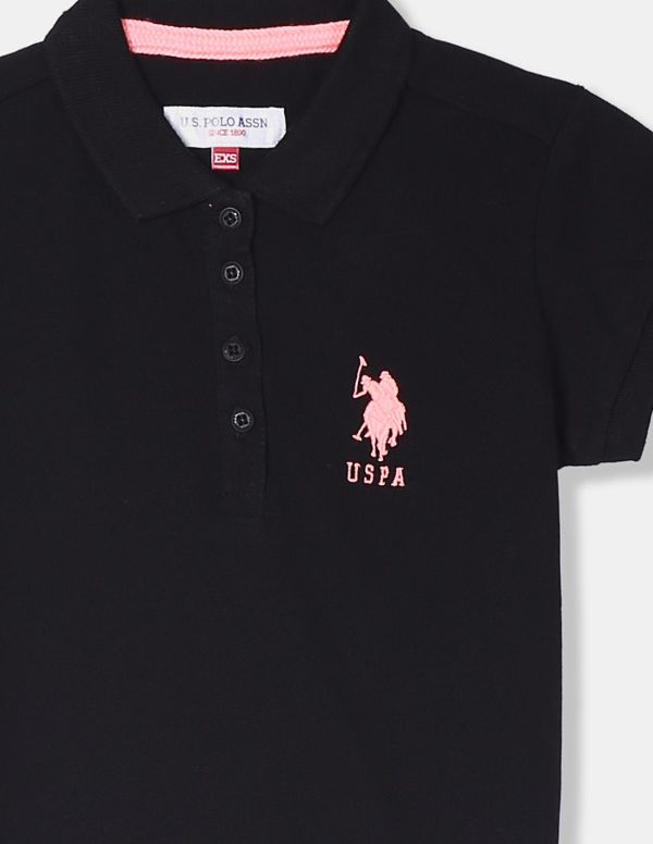 U.S. POLO ASSN. KIDSGirls Black Solid Pique Polo Shirt