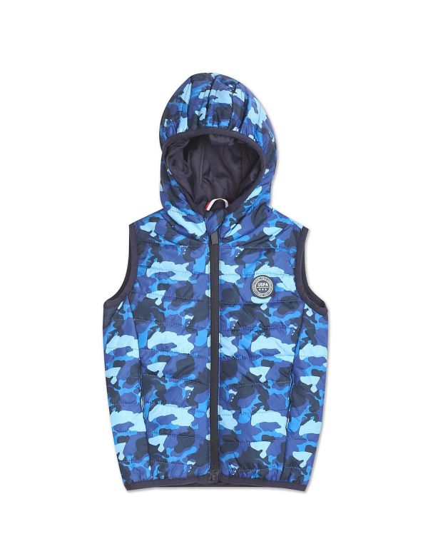 U.S. POLO ASSN. KIDSBoys Blue Sleeveless Hood Puffer Jacket