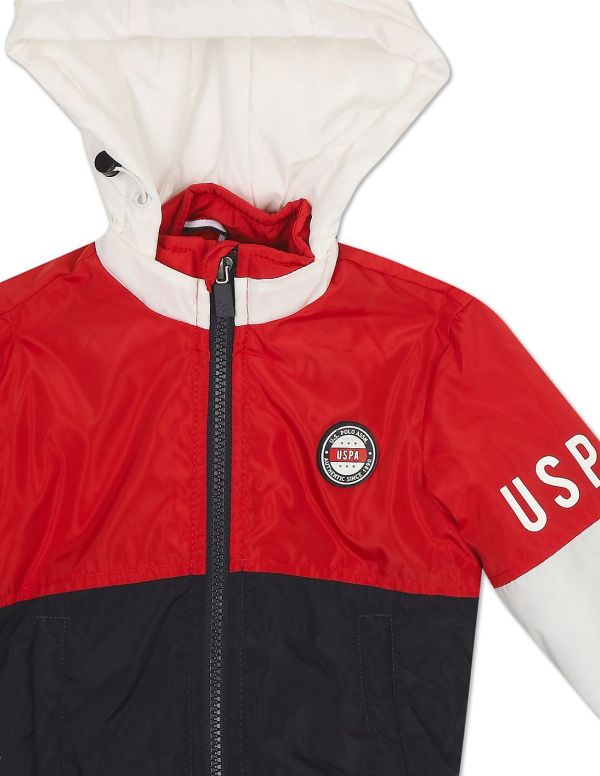 U.S. POLO ASSN. KIDSBoys Red And Navy Colour Block Hooded Jacket