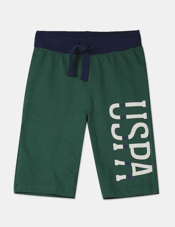 U.S. POLO ASSN. KIDSMen Dark Green Contrast Waist Brand Print Shorts