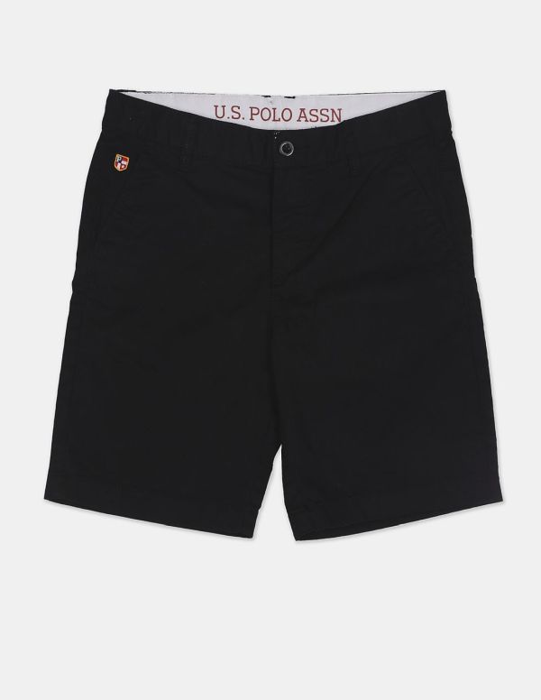 U.S. POLO ASSN. KIDSBoys Black Mid Rise Solid Shorts