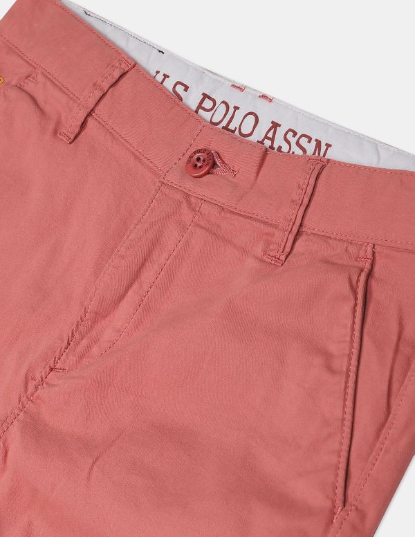 U.S. POLO ASSN. KIDSBoys Pink Button Waist Solid Shorts