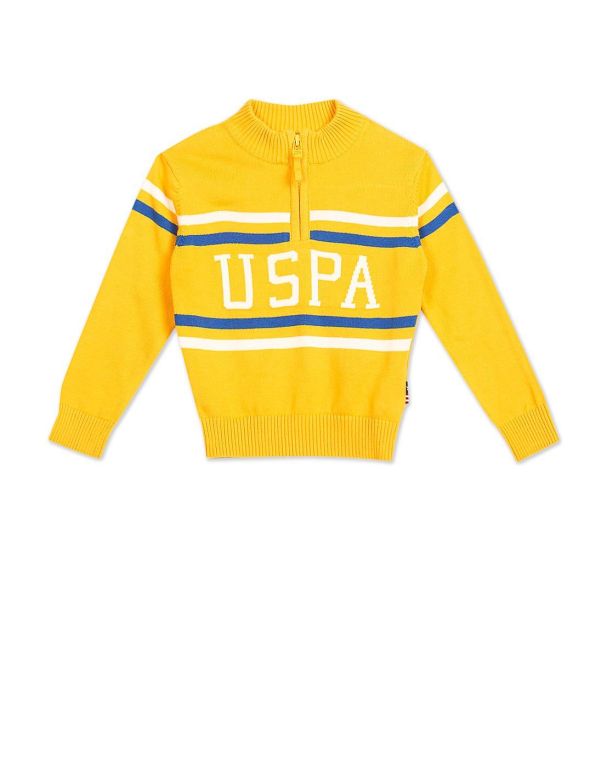 U.S. POLO ASSN. KIDSBoys Yellow High Neck Brand Print Sweater