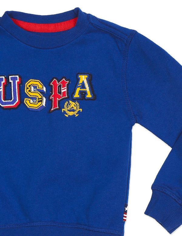 U.S. POLO ASSN. KIDSBoys Blue Crew Neck Appliqued Logo Sweatshirt