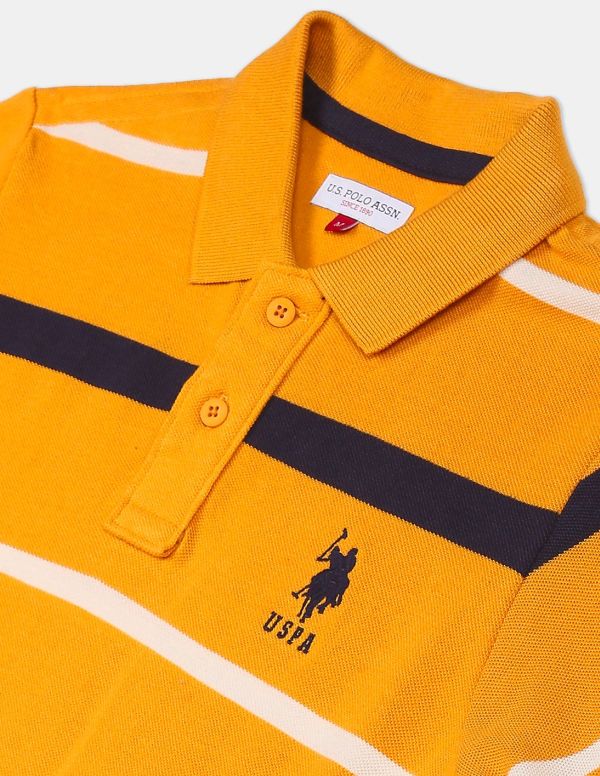 U.S. POLO ASSN. KIDSBoys Mustard Ribbed Collar Stripe Pique Polo Shirt