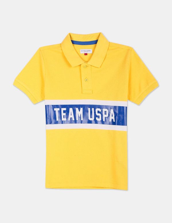U.S. POLO ASSN. KIDSBoys Yellow Colour Block Brand Print Polo Shirt