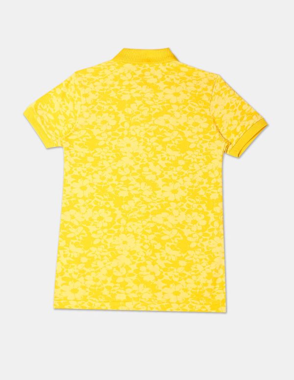 U.S. POLO ASSN. KIDSBoys Yellow Ribbed Collar Floral Print Pique Polo Shirt