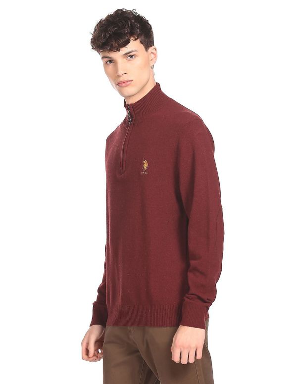 U.S. POLO ASSN.Men Maroon High Neck Solid Sweater