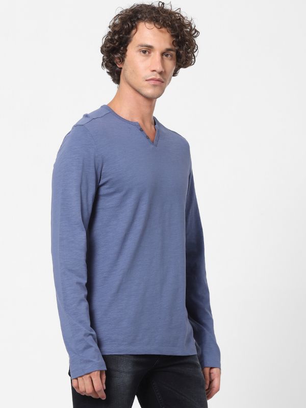 Celio Blue Solid T-Shirt