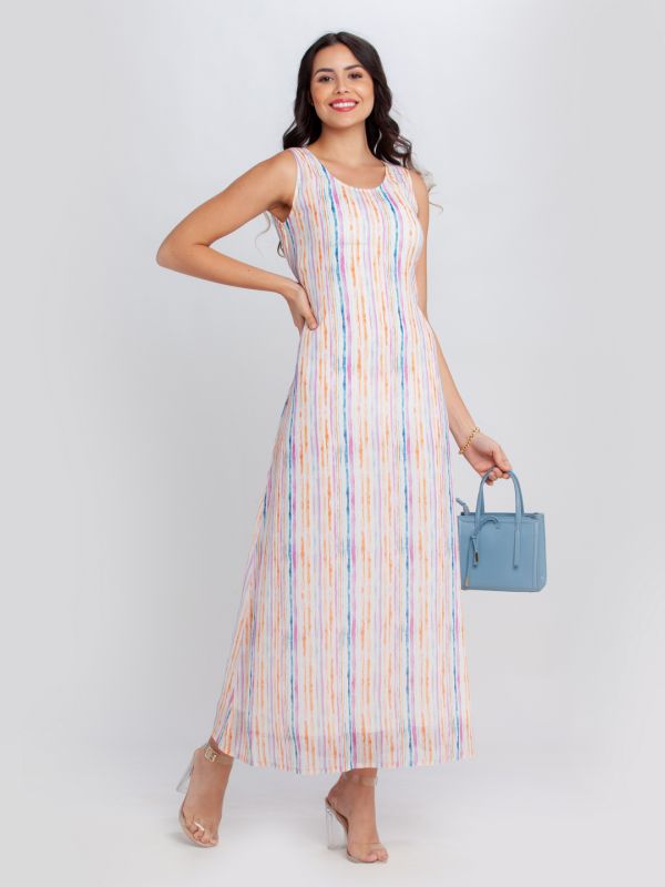 Zink London Off White Printed Tie-Up Midi Dress For Women
