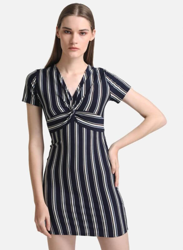 KAZO STRIPPED KNITTED DRESS WITH TIE-KNOT