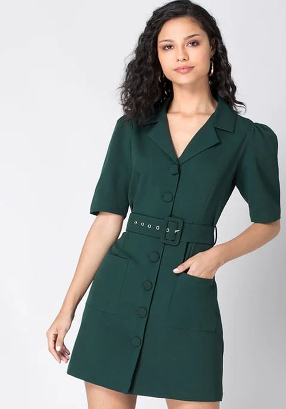 Faballey Green Belted Blazer Dress