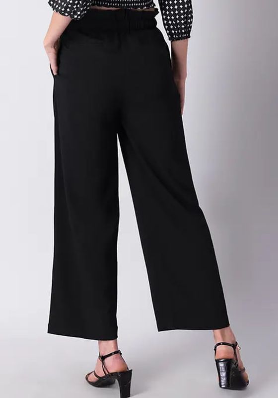 Faballey Black Paperbag High Waist Straight Fit Trousers