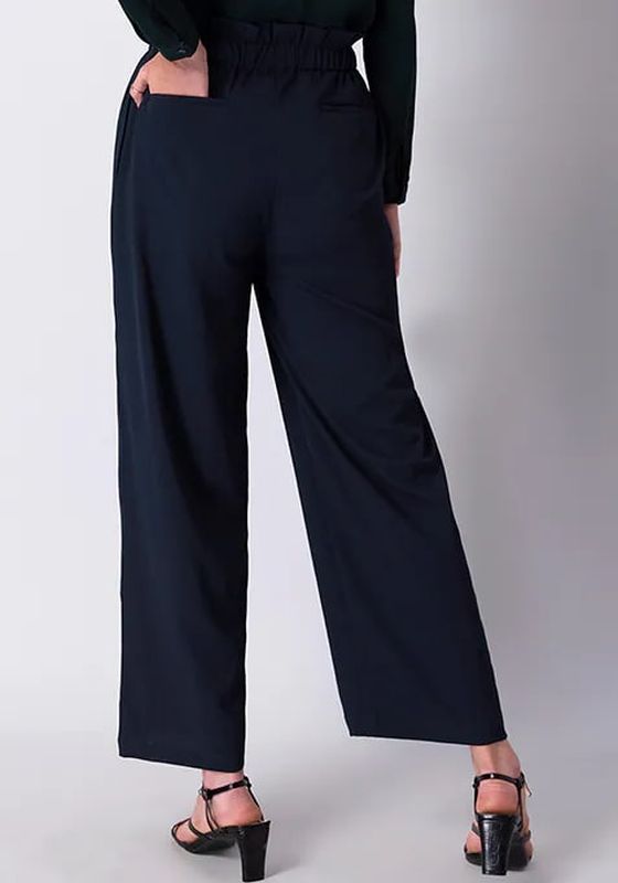 Faballey Navy Paperbag High Waist Wide Legged Trousers