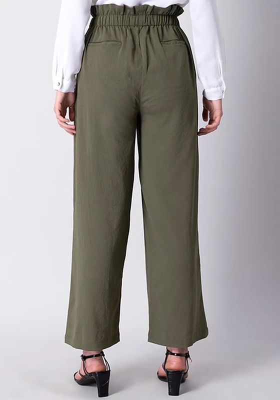 Faballey Olive Paperbag High Waist Wide Legged Trousers