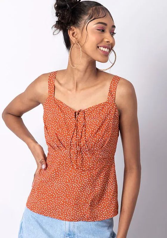 Faballey Rust Polka Strappy Tie Up Blouse