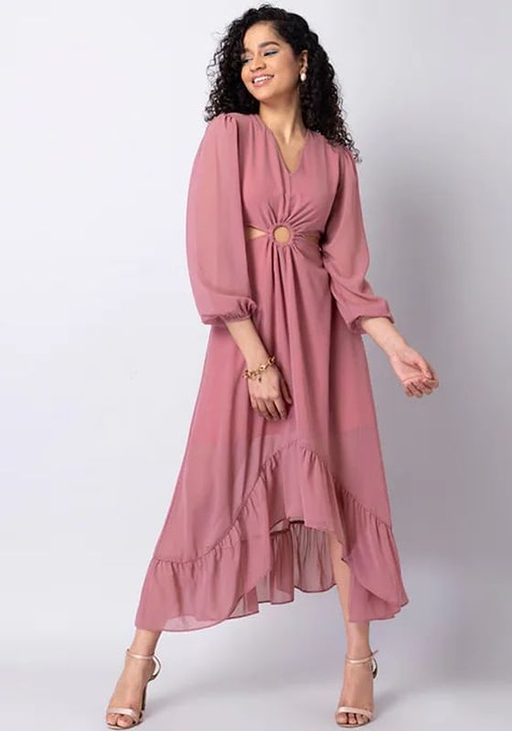 Faballey Pink Cut Out High Low Maxi Dress