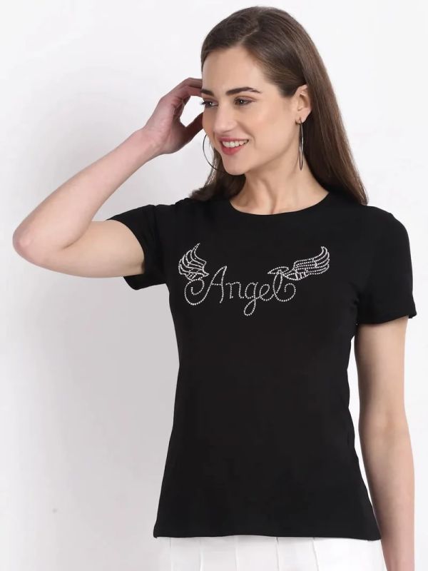 GLOBAL REPUBLIC WOMEN ANGEL GRAPHIC PRINTED T-SHIRT