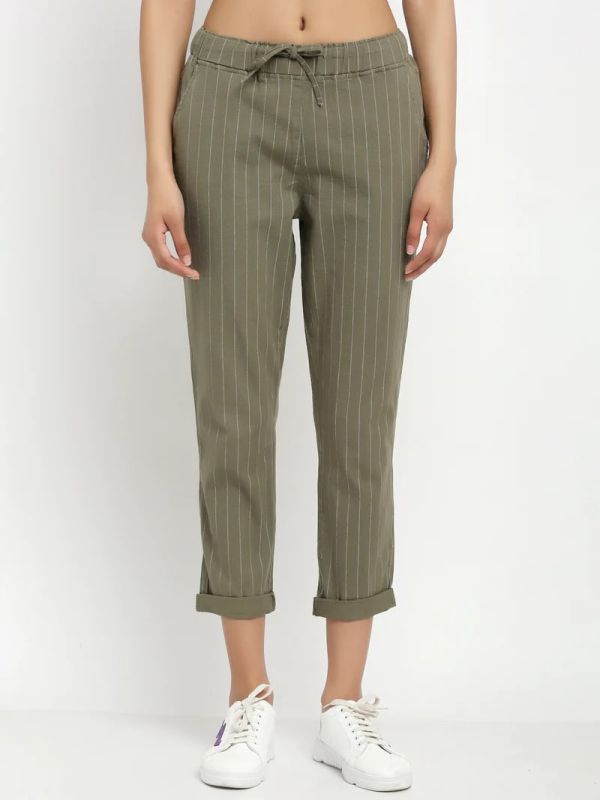 GLOBAL REPUBLIC OFF WHITE CHECKED LOWER TROUSER FOR WOMEN