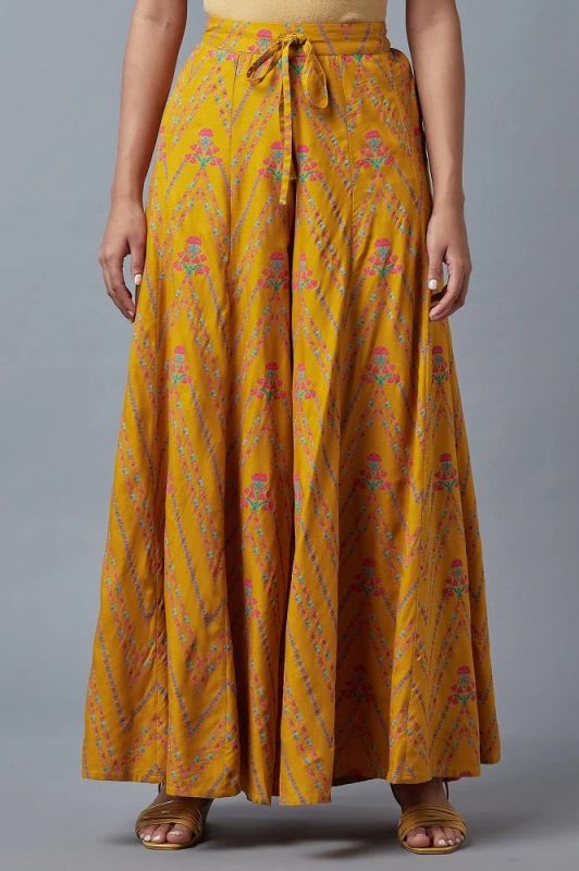 W Mustard Yellow Floral Printed Culottes