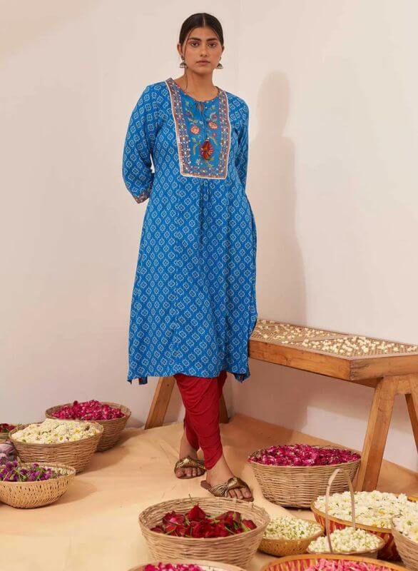 Lakshita Blue Phool Collection Kurta with Floral Embroidery