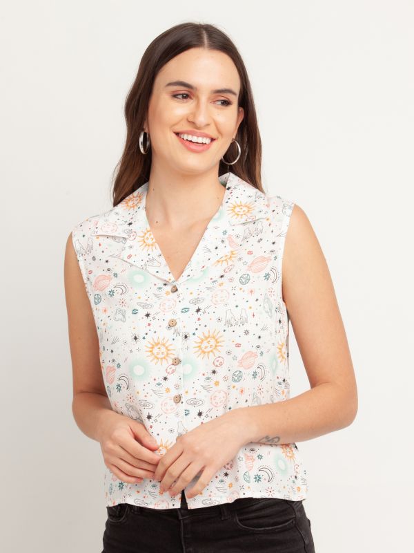 Zink London White Printed Shirt For Women