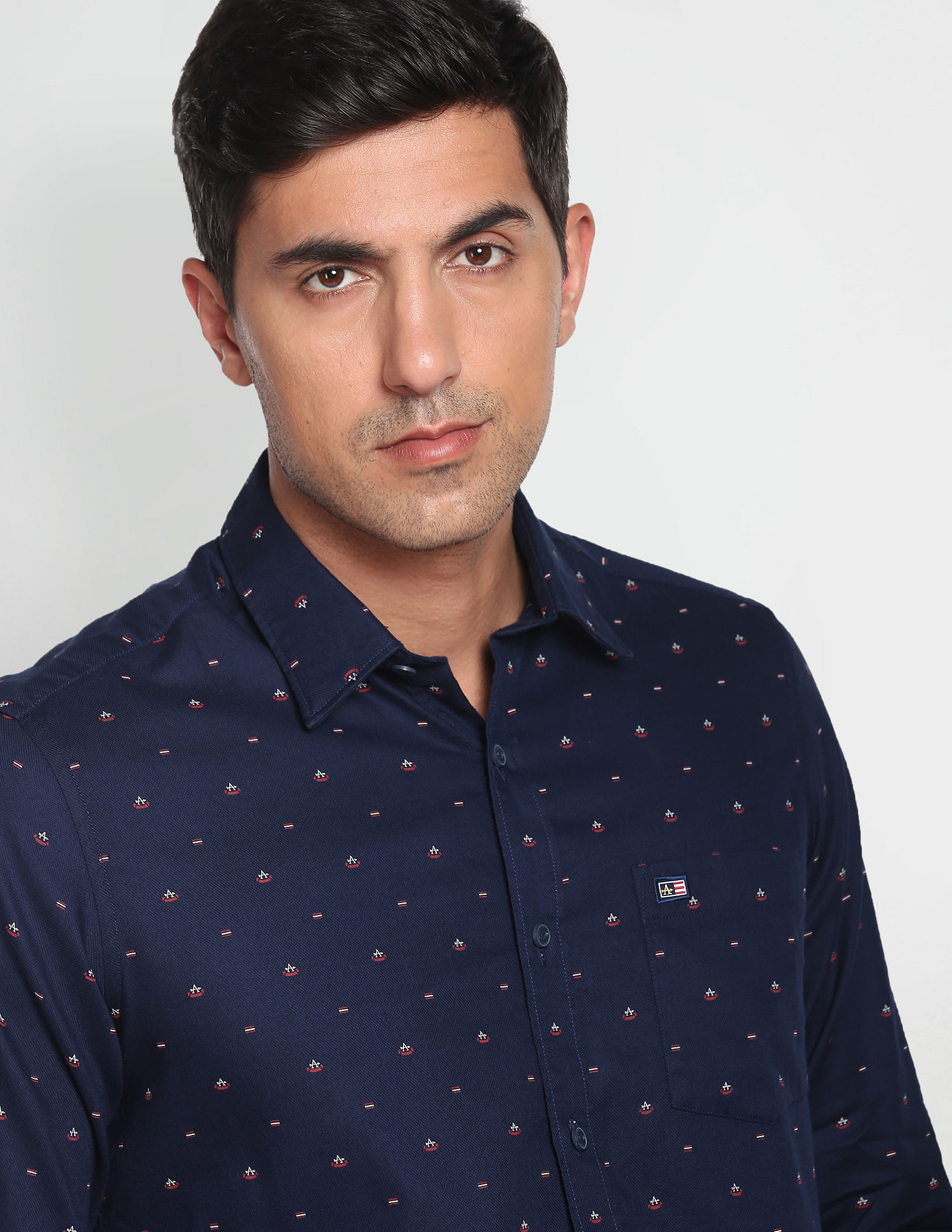 Brand Print Dobby Casual Shirt